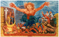 L'imponente mosaico di 110 metri quadrati "Il Prometeo", opera (1970) di Aligi Sassu.